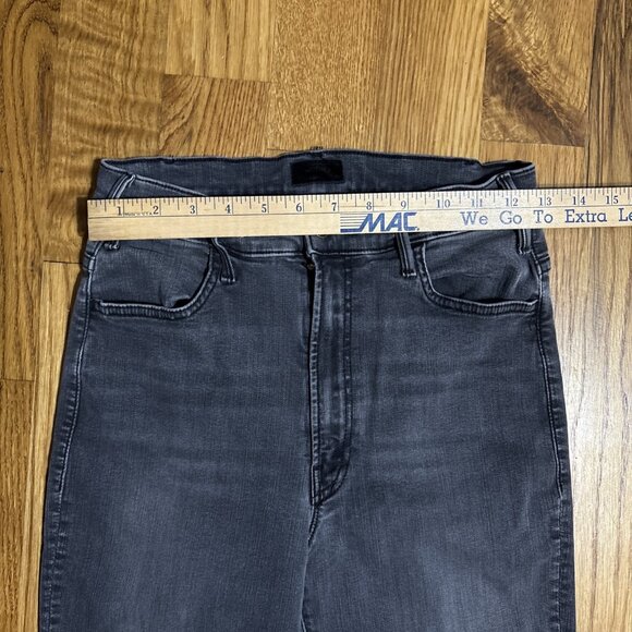 MOTHER Black Flare Wide Leg Jeans with Distressed Hem - Picture 2 of 10